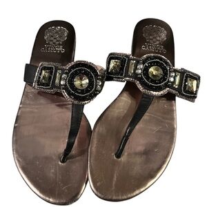 Vince Camuto Black and Gold Embellished Sandals
